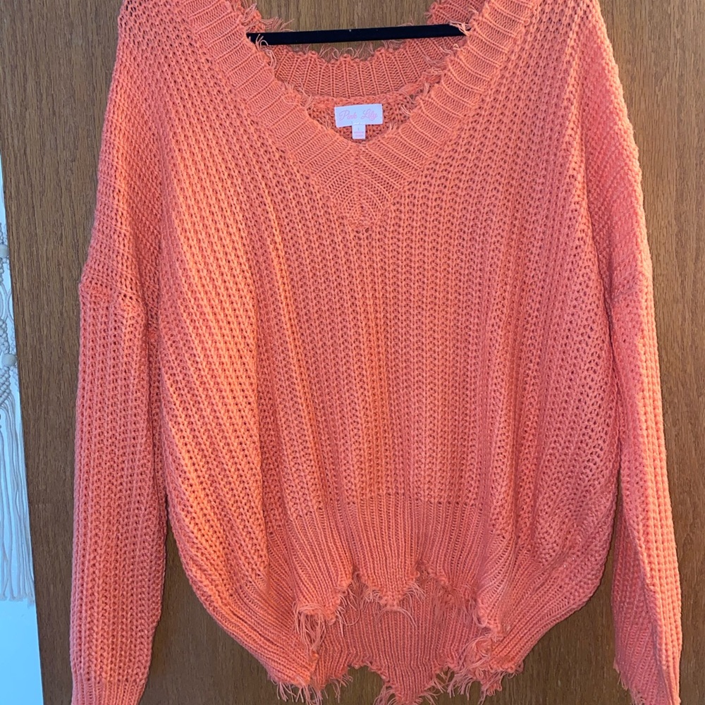 Coral distressed sweater